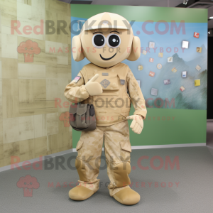 Beige Army Soldier mascot costume character dressed with a Jeans and Coin purses