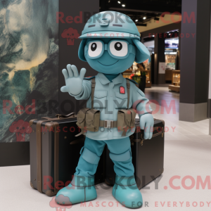 Teal Soldier mascot costume...