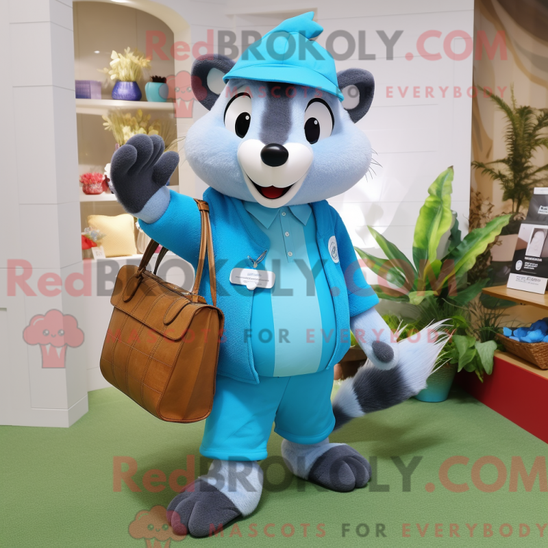 Fantasia de mascote texugo azul celeste com bermuda e bolsas - Mascotes Texugo - REBROKO_325981 - RedBrokoly.com