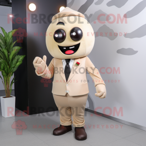 Beige Cherry mascot costume character dressed with a Suit and Gloves