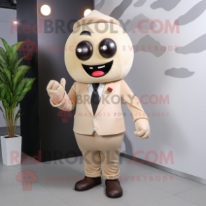 Beige Cherry mascot costume character dressed with a Suit and Gloves