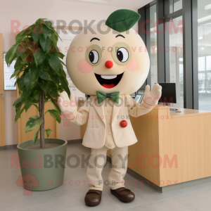 Beige Cherry mascot costume character dressed with a Suit and Gloves