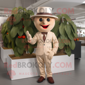 Beige Cherry mascot costume character dressed with a Suit and Gloves