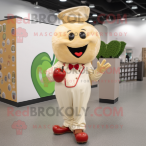 Beige Cherry mascot costume character dressed with a Suit and Gloves