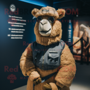 Navy Camel mascot costume character dressed with a Dungarees and Smartwatches