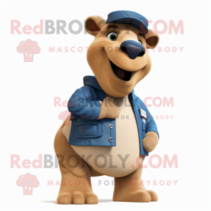 Navy Camel mascot costume character dressed with a Dungarees and Smartwatches