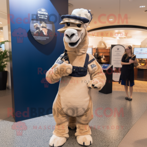 Navy Camel mascot costume character dressed with a Dungarees and Smartwatches
