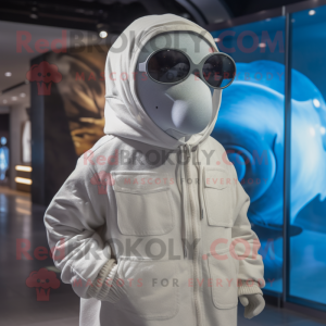 Gray Beluga Whale mascot costume character dressed with a Parka and Sunglasses