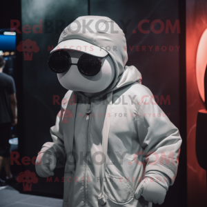 Gray Beluga Whale mascot costume character dressed with a Parka and Sunglasses