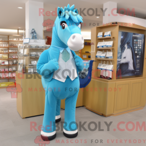 Himmelblå hest maskot drakt...