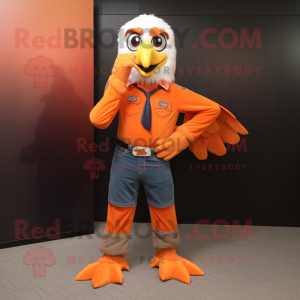 Orange Hawk mascot costume character dressed with a Mom Jeans and Tie pins