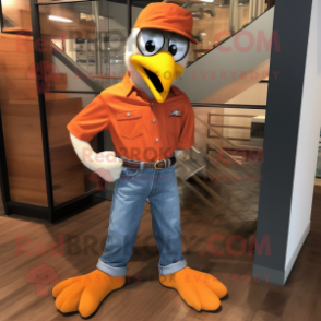 Orange Hawk mascot costume character dressed with a Mom Jeans and Tie pins