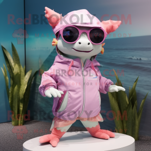 nan Axolotls mascot costume character dressed with a Windbreaker and Sunglasses