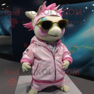 nan Axolotls mascot costume character dressed with a Windbreaker and Sunglasses