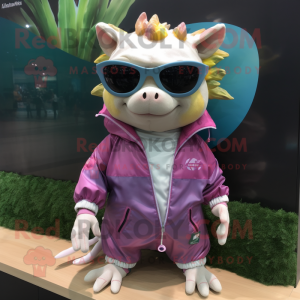 nan Axolotls mascot costume character dressed with a Windbreaker and Sunglasses