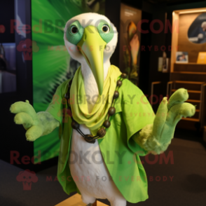 Lime Green Albatross mascot costume character dressed with a Waistcoat and Bracelets