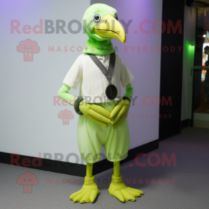 Lime Green Albatross mascot costume character dressed with a Waistcoat and Bracelets