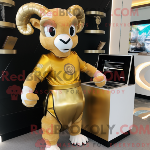 Gold Ram maskot kostume...