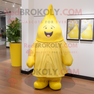Yellow Pear mascot costume character dressed with a Raincoat and Cummerbunds