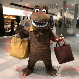 Fantasia de mascote crocodilo marrom com macacão e sacolas tote - Mascote crocodilo - REBROKO_326406 - RedBrokoly.com