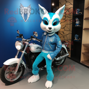 Sky Blue Gazelle mascot costume character dressed with a Moto Jacket and Keychains