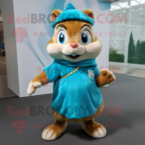 Cyan Chipmunk mascot costume character dressed with a Wrap Skirt and Shoe laces