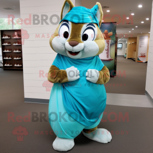 Cyan Chipmunk mascot costume character dressed with a Wrap Skirt and Shoe laces