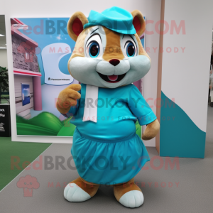 Cyan Chipmunk mascot costume character dressed with a Wrap Skirt and Shoe laces