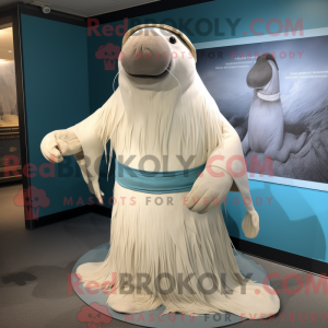 Hvid Hvalros maskot kostume...