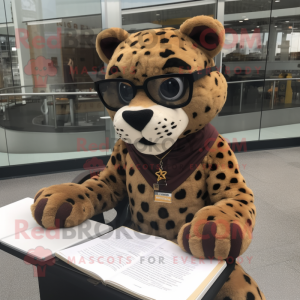 Brown Jaguar mascot costume character dressed with a Jeggings and Reading glasses