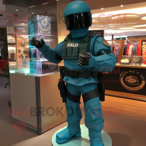 Teal Gi Joe maskot kostume...