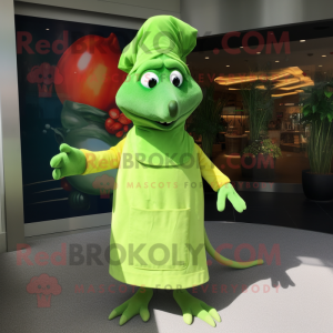 Lime Green Ratatouille mascot costume character dressed with a Cover-up and Beanies