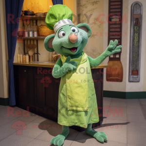 Lime Green Ratatouille mascot costume character dressed with a Cover-up and Beanies