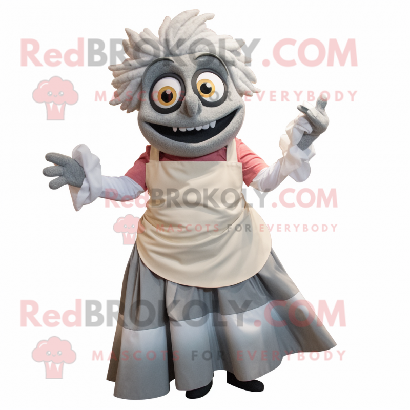 Gray Ceviche mascot costume character dressed with a Dress and Gloves Gray Ceviche mascot costume character dressed with a Dress and Gloves