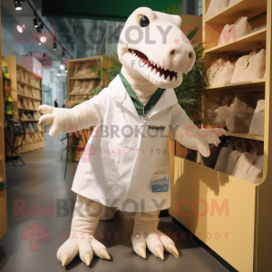 Hvid T Rex maskot kostume...