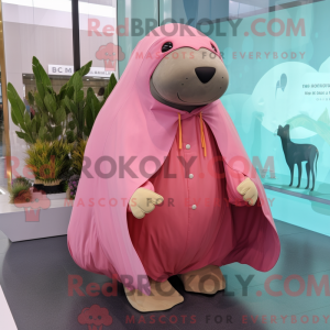 Pink Walrus maskot kostume...