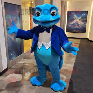 Blue Turtle mascot costume character dressed with a Evening Gown and Bow ties
