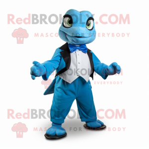 Blue Turtle mascot costume character dressed with a Evening Gown and Bow ties