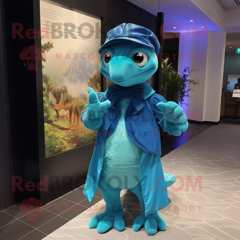 Blue Turtle mascot costume character dressed with a Evening Gown and Bow ties