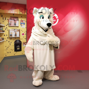 Cream Wolf mascot costume character dressed with a Turtleneck and Shawls