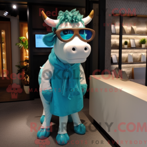 Cyan Cow maskot kostume...