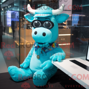 Cyan Cow-maskotdraktfigur...