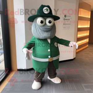 Green Oyster mascot costume character dressed with a Trousers and Hat pins