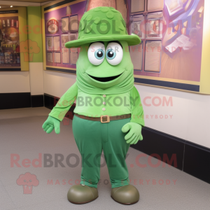 Green Oyster mascot costume character dressed with a Trousers and Hat pins