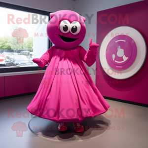 Magenta Aglet mascot costume character dressed with a Circle Skirt and Gloves
