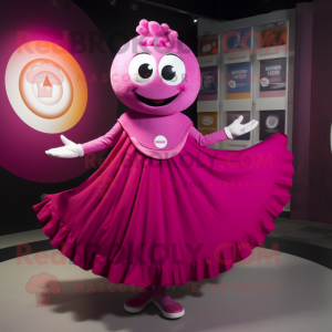 Magenta Aglet mascot costume character dressed with a Circle Skirt and Gloves