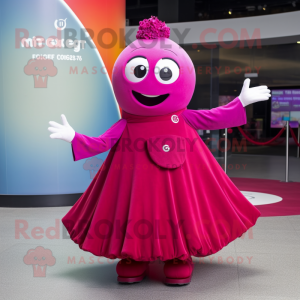 Magenta Aglet mascot costume character dressed with a Circle Skirt and Gloves