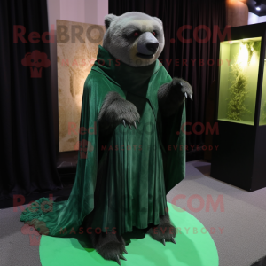 Green Sloth Bear mascot costume character dressed with a Evening Gown and Shawls