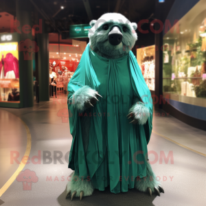 Green Sloth Bear mascot costume character dressed with a Evening Gown and Shawls