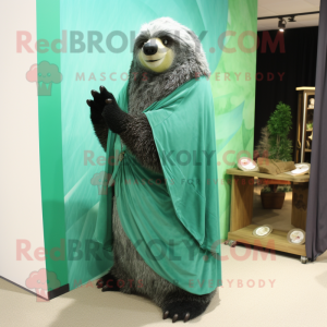 Green Sloth Bear mascot costume character dressed with a Evening Gown and Shawls